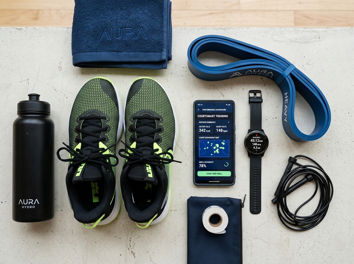 court sports smart training gear flat lay